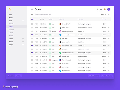 Muli-Select bulk clean cleanui cleanux dark dark ui darkmode minimal multiselect refund table ui ux