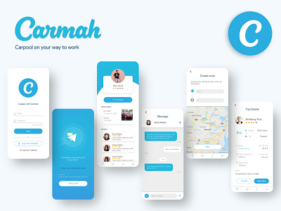 Carmah | Carpool on your way to work car carpool friends highway map mobile app mobile ui passengers route taxi taxi driver together traffic travel ui van vehicle working