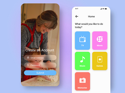 Entertainment App for Older Adults adobexd entertainment mobile app mobile ui older adults senoirs ui uiux ux