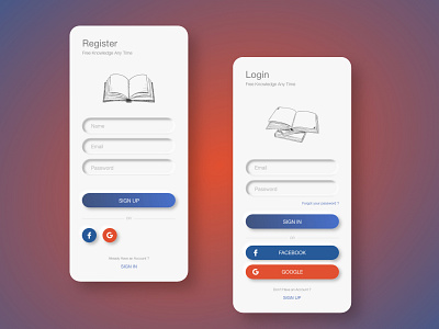 Neomorphic Design for Login and Registration adobexd design illustration login login design mobile app mobile ui neomorphism registration ui uiux ux