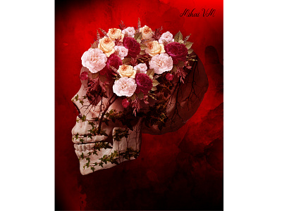 skull wall art abstract adobe illustrator blood flowers illustration photo edit photo manip photo manipulation photoshop poster red skull art wall art