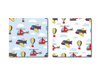 In The Sky - Kids Pattern adobe illustrator airplane balloon clouds helicopter kids art pattern design vector