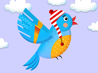 Bird Illustration adobe illustrator bird blue branding character clouds design draw drawing graphic tablet hat illustration texture vector