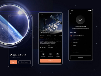 Space Travel App Concept 3d animation appdesign darkmode dashboard flat graphic design illustration minimalistic motion graphics space