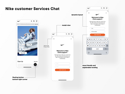 Nike customer services chat chat chatbot clean customer service dailyinspiration forms ios mobile modal nike product design ui ui design ux