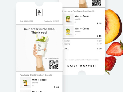 Email Receipt Daily Ui 017 017 clean clean design daily harvest dailyinspiration dailyui dailyui017 date email email receipt fruits healthy healthy food healthy lifestyle purchase smoothie support ui webdesign