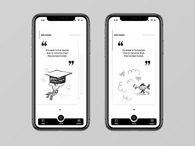 Testimonials / quotes black and white clean dailyinspiration dailyui dailyui039 dailyuichallenge digitaldesign drawing figma illustration interface ios mobile modern quotes testimonials ui userinterface webdesign wisdom