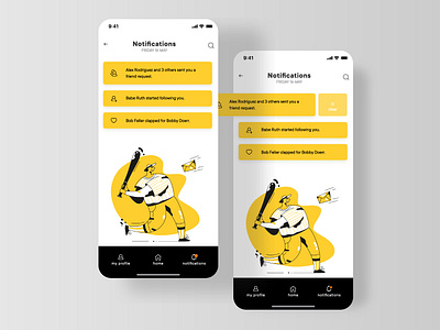 Notifications app clean dailyui dailyui049 illustration interface notification notification center notifications ui webdesign yellow