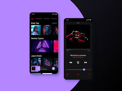 Music&Podcast App blackapp media music neon player podcast sing voice