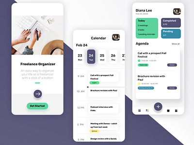 Freelance Organizer app design flat minimal ui vector