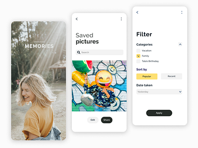 Photobook application Memories app design flat minimal ui