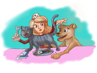 Breakfast with pets illustration