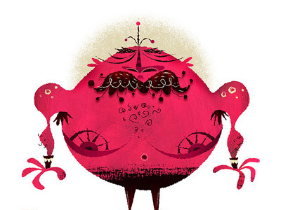 Strongman cerriteno character circus design illustration painting pink stylized texture whimsical