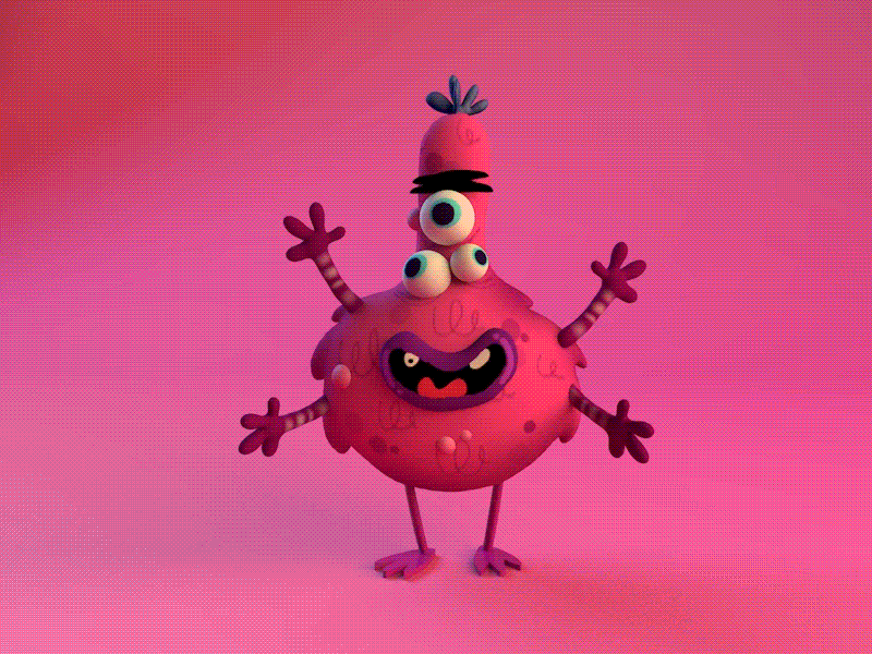 Three Eyed Pink Monster 3d cartoon character design illustration microsoft monster paint pink