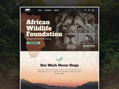 Website Concept: African Wildlife Foundation animals banner design digital graphic digital graphics graphic design homepage landing page lion nonprofit web web design website