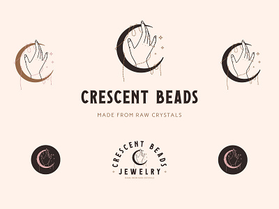 Crescent Beads Logo badge design badge logo brand identity iconography illustrated logo modern logo retro font vintage vintage logo wordmark
