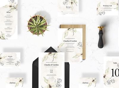 Modern Floral Wedding Suite anniversary bride casual diy elegant feminine floral florals greeting greetingcards groom invitation invitations invite leaf minimal modern smooth wedding card wedding invitation