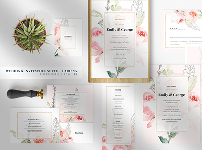 Wedding Invitation Suite - Larissa anniversary bride card design elegant feminine floral flowers groom invitation invitations invite minimal modern paper party watercolor wedding card wedding invitation weddings