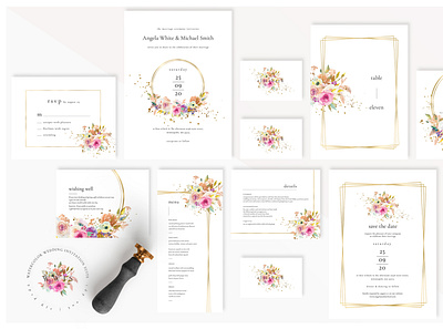 Watercolor Wedding Invitation Suite anniversary bride card classy cute delicate diy elegant feminine groom invitation invitations invite minimal modern paper rose watercolor wedding card wedding invitation