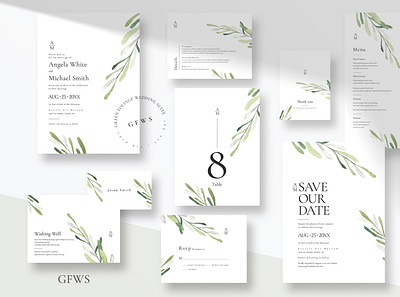 Green Foliage Wedding Suite feminine floral floral design foliage garden invitation invitations invite leaf leaves minimal simple wedding wedding card wedding invitation wedding invitations wedding invite weddings