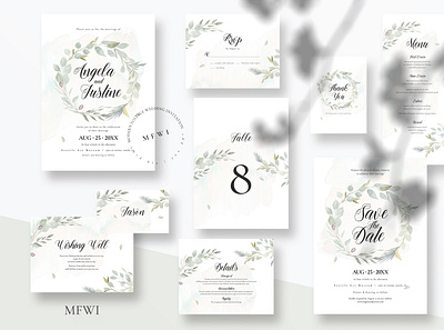 Modern Foliage Wedding Invitation anniversary bride card design diy feminine floral greeting groom invite leaf leaves minimal minimalist printtemplate watercolor wedding wedding card wedding invitation wedding invite