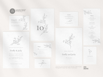 Elegant Sketch Wedding Suite elegant feminine floral flower invitation invite leaf minimal minimalist party planner simple sketch sketching wedding wedding card wedding invitation wedding planner