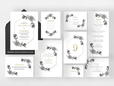 Modern Sketch Wedding Invitation Set card design diy elegant gold invitation invitations invite invites minimal modern planner simple sketch template wedding wedding card wedding invitation wedding invite weddings