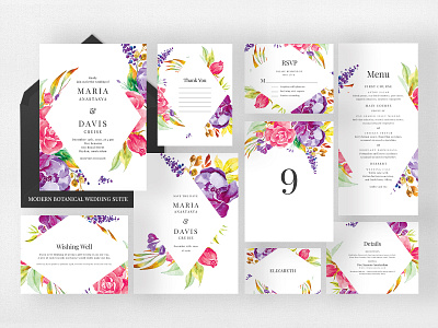 Modern Botanical Wedding Suite card classy delicate design diy elegant feminine feminine design floral flowers invitations invite minimal minimalist modern planner template waatercolor wedding card wedding invitation