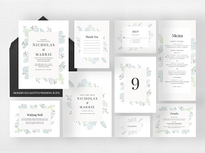 Modern Eucalyptus Wedding Suite diy elegant eucalyptus eucalyptus card feminine floral invitation invitation shop invitations invite minimal modern planner wedding card wedding design wedding eucalyptus wedding invitation wedding invitations wedding invite weddings