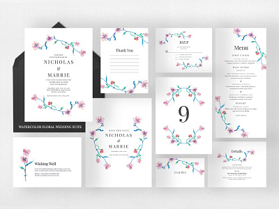 Watercolor Floral Wedding Suite card classy delicate design diy elegant feminine floral invitation invitation shop invitations invite minimal modern template watercolor wedding wedding card wedding invitation wedding invite