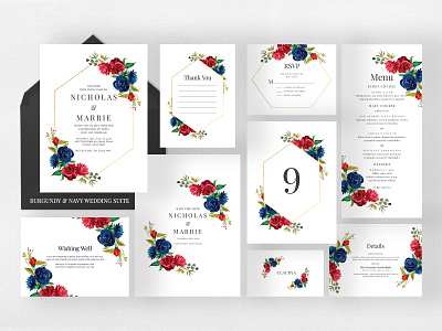 Burgundy & Navy Wedding Suite card design diy elegant feminine invitation invitation card invitation design invitation set invitations invite invites minimal minimalist modern navy watercolor wedding card wedding invitation