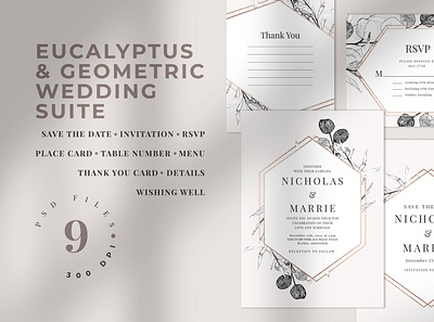 Eucalyptus & Geometric Wedding Suite blush card classy diy elegant eucalyptus feminine feminine design invitations invite minimal minimalist modern simple soft wedding wedding card wedding invitation wedding invite weddings