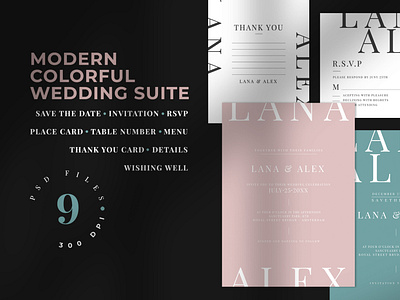 Modern Colourful Wedding Suite card classy delicate design diy elegant feminine invitation invitation card invitation set invitation shop invitations invite minimal minimalist modern wedding card wedding invitation wedding set weddings