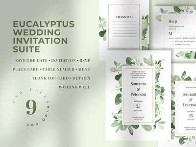 Eucalyptus Wedding Invitation Suite card design diy elegant eucalyptus feminine floral greeting invitation invitation card invitation design invitation set invitations invite leaf minimal modern watercolor wedding card wedding invitation