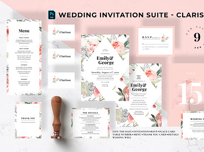 Wedding Invitation Suite - Clarissa anniversary blush card card design design diy elegant feminine greeting invitation invitations invite minimal minimalist modern simple watercolor wedding card wedding invitation wedding invite