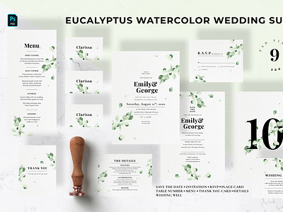 Eucalyptus Watercolor Wedding Suite