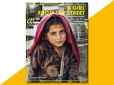 A girl from the street flyer girl graphic design india journalism little girl magazine cover red story street yellow