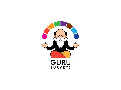 Guru Survey logo beard cartoon character character logo colorful logo guru logo mustache peace peaceful yoga logo