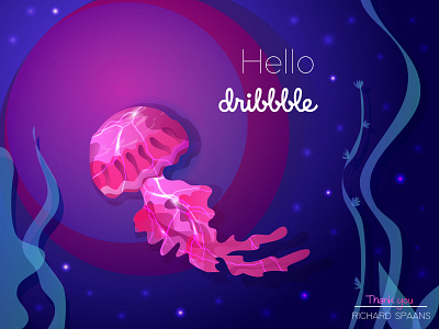 Hello dribbble! hellodribbble illustration invites jellyfish ocean underwater vector