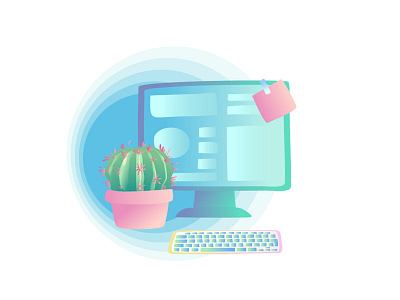 Creative Corner background cactus cartoon computer design gradient illustration plant shape stylish vector workplace workspace