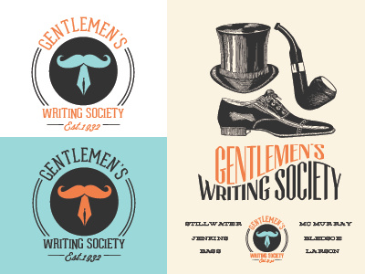 Gentlemen's Writing Society blue cream gentlemen gray hat logo old orange pipe retro shoe vintage writing