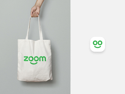 Zoom Logo application and icon 100 daily ui app bag brand design branding clean concept design freelance designer graphic green hand icon identity design logo mock up simple ui vector zoom