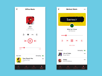 music player app ui - android material 100 daily ui 100 day project app branding clean design flat freelance designer google material design icon kanye west mobile music music player music player ui playlist simple ui ux