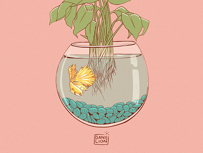 Fish Bowl Illustration art artwork botanical digital illustration digitalart digitalpainting drawing illustration lineart painting plants