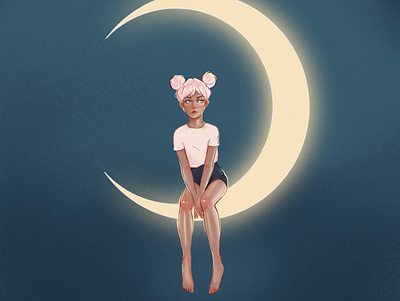 Moon Girl Illustration art character character design digital illustration digital painting digitalart digitalpainting drawing illustration moon painting portrait art portrait illustration space