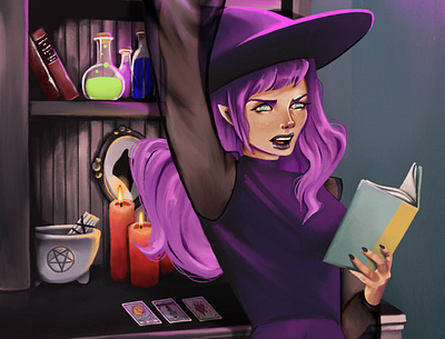 Spell characterdesign digitalart digitalpainting illustration occult painting pink purple spell witch witchcraft witchy