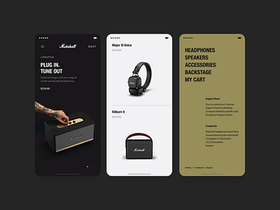 Mobile Shop app dark marshall minimal mobile product page simple ui ux voit xandovoit