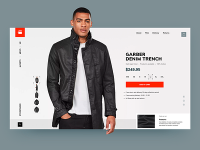 G-Star concept add to cart black white brandnew ecommerce fashion g star grey interface shop shopping item trench ui web