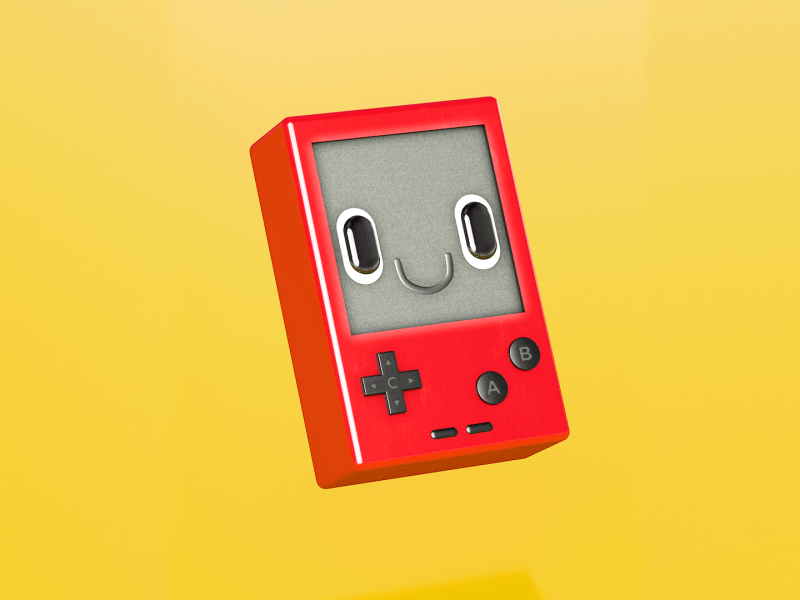 Game Boy 3D 3d 3d animation 3d character aftereffects blink character cinema4d design game gameboy gameboycolor illustration jogo motion personagem red yellow