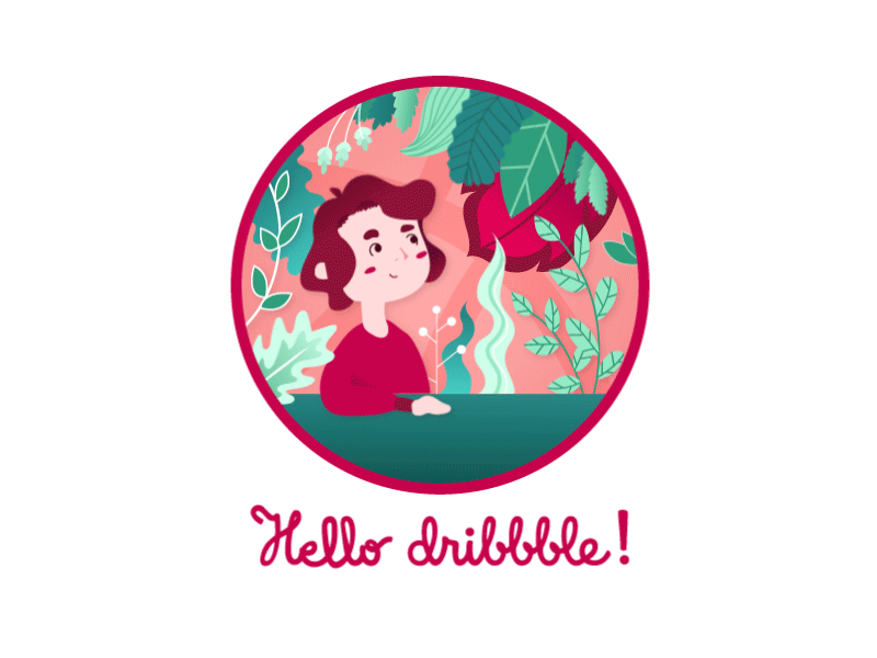 Hello dribbble! after affects animation green illustration illustrator jungle pink vector